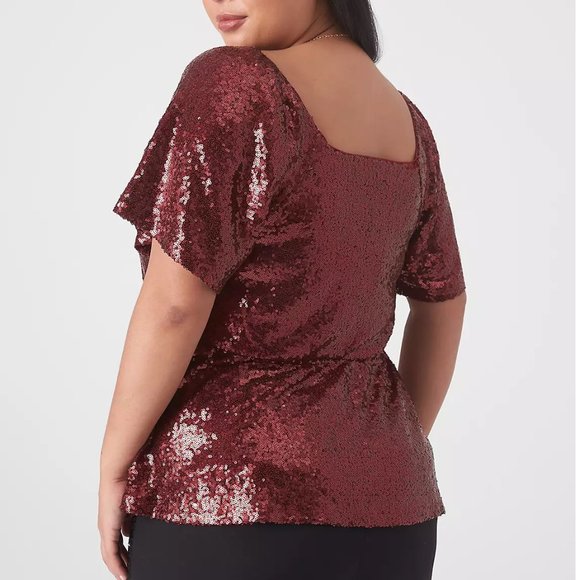 Plus Size 6X 7X Womens Lane Bryant 38/40 Red Christmas Sparkly Shirt Top Sequin - Picture 3 of 3